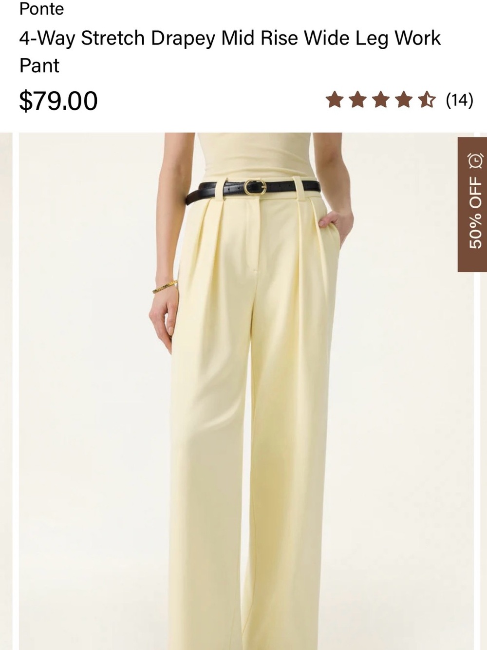 4-Way Stretch Drapey Mid Rise Wide Leg Work Pant - Brown